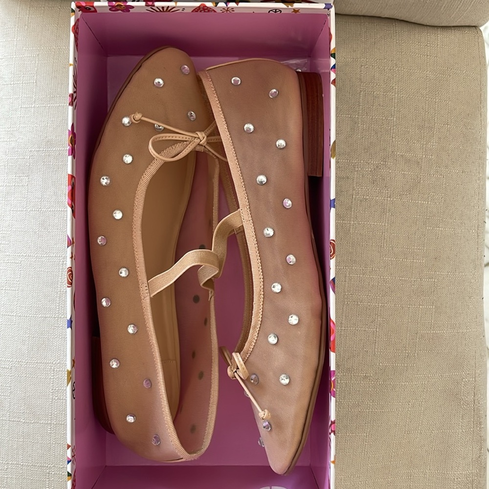 Jeffrey Campbell Tan Embellished Ballet Flats with Rhinestones * Like New *